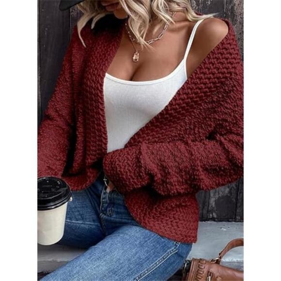 Women's Knit Cardigans Sweaters Outerwear Coats Red - Picture 3 of 5